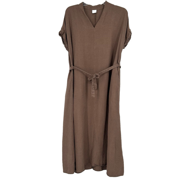 Urban Research Doors Linen Blend Midi Dress Brown Belted Dolman Sleeves Size 1 S - Picture 1 of 10